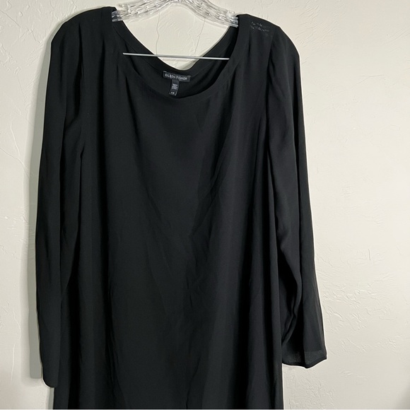 Eileen Fisher Black 100% Silk Bateau High Side Slits Long Tunic Lagenlook Top - Picture 5 of 10